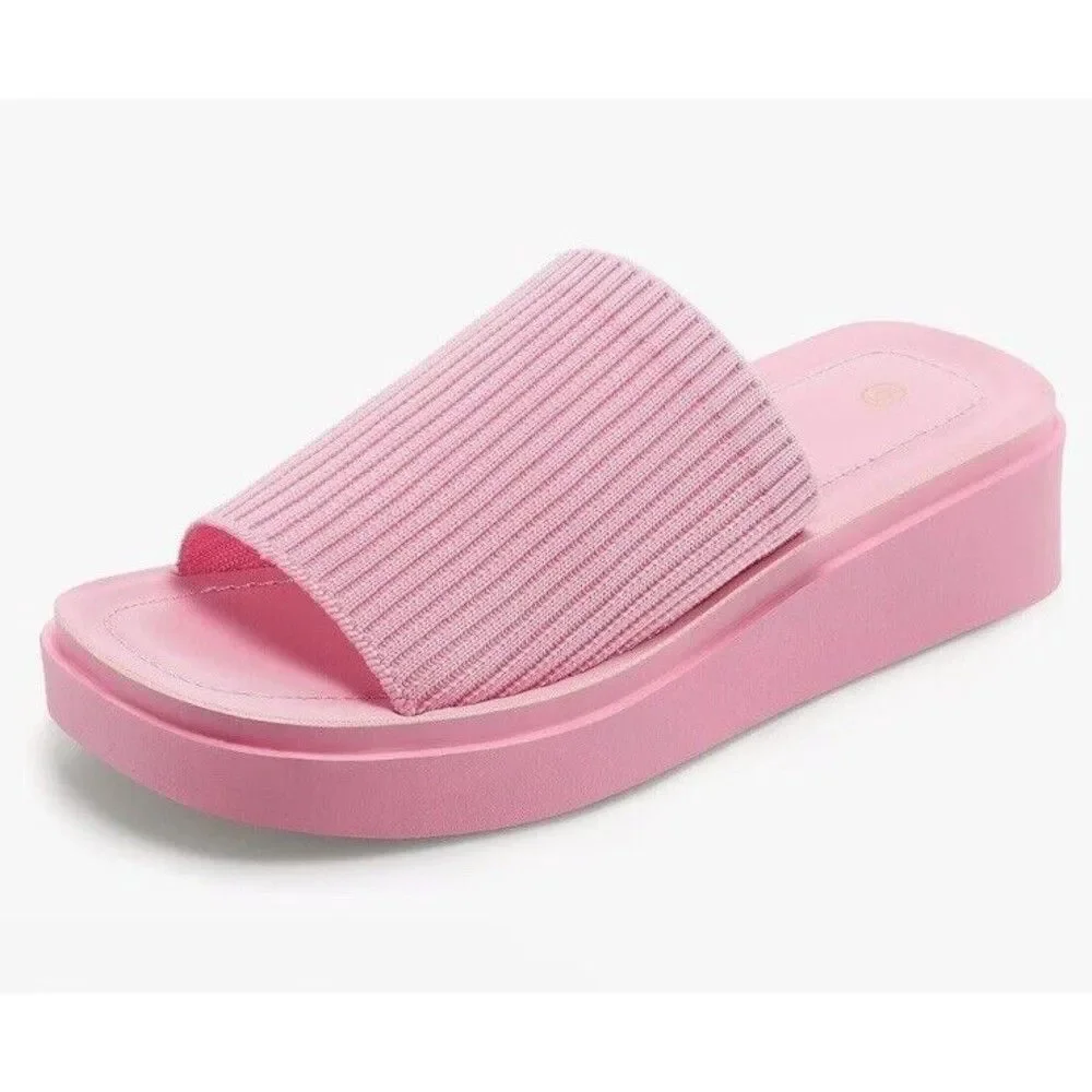 Womens Knit Platform Sandals Size 10 Pink Summer Slip On Open Toe Wedge